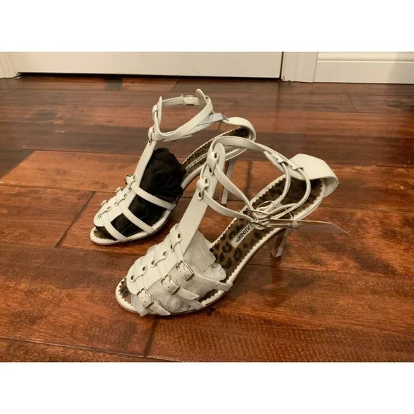 Manolo Blahnik White Leather Gladiator Strap Heeled Sandals, Size 38 (IT) 8 (US)